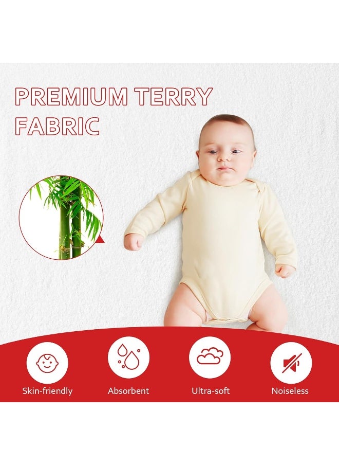 Moonsea Pack and Play Sheets & Waterproof Terry Pack N Play Mattress Protector Pad Cover 4 Pack, Viscose Made from Bamboo Pack N Play Sheets Set, Grey & Pink