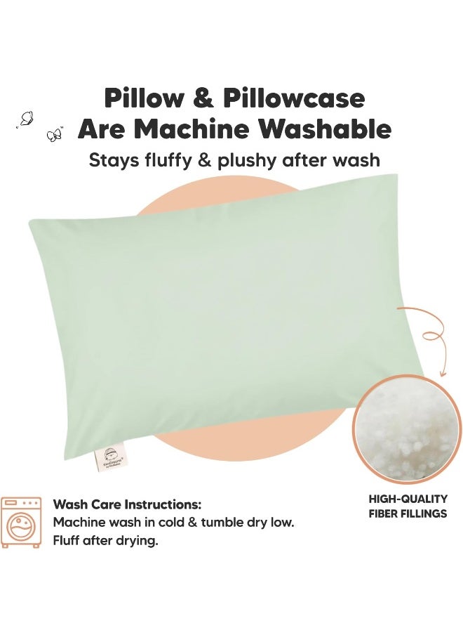 Toddler Pillow with Pillowcase - 13x18 My Little Dreamy Kids Travel Bed Pillows for Sleeping, Organic Cotton Small Pillowcase, Soft & Breathable, Machine Washable, Toddlers 2-5 Years Old (Sage)
