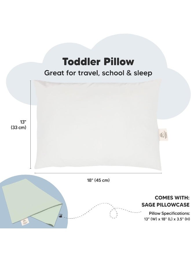 Toddler Pillow with Pillowcase - 13x18 My Little Dreamy Kids Travel Bed Pillows for Sleeping, Organic Cotton Small Pillowcase, Soft & Breathable, Machine Washable, Toddlers 2-5 Years Old (Sage)