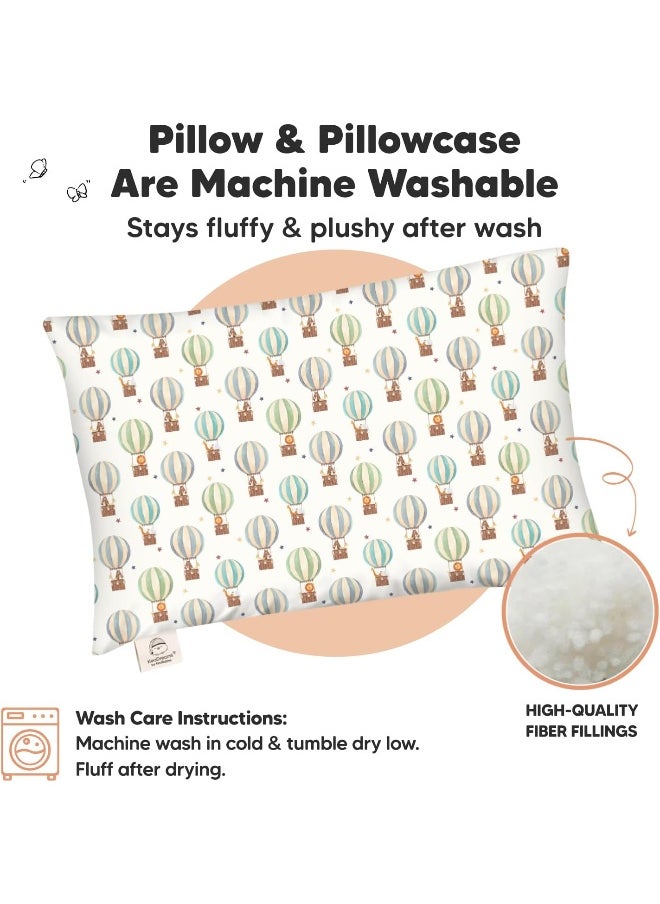 Toddler Pillow with Pillowcase - 33x45 My Little Dreamy Kids Travel Bed Pillows for Sleeping, Organic Cotton Small Pillowcase, Soft & Breathable, Machine Washable, Toddlers (Hot Air Balloon)
