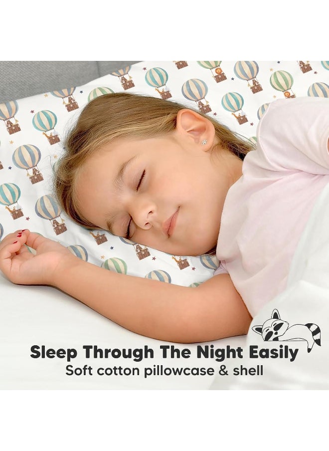 Toddler Pillow with Pillowcase - 33x45 My Little Dreamy Kids Travel Bed Pillows for Sleeping, Organic Cotton Small Pillowcase, Soft & Breathable, Machine Washable, Toddlers (Hot Air Balloon)