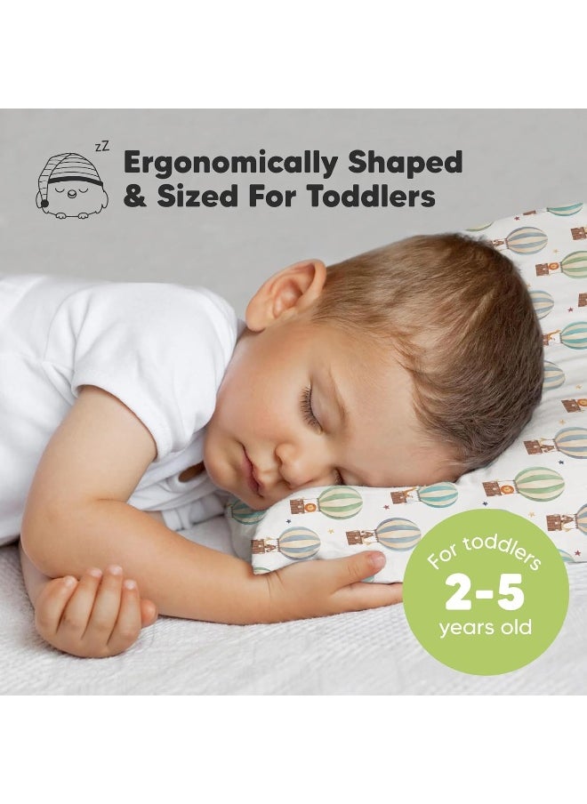 Toddler Pillow with Pillowcase - 33x45 My Little Dreamy Kids Travel Bed Pillows for Sleeping, Organic Cotton Small Pillowcase, Soft & Breathable, Machine Washable, Toddlers (Hot Air Balloon)