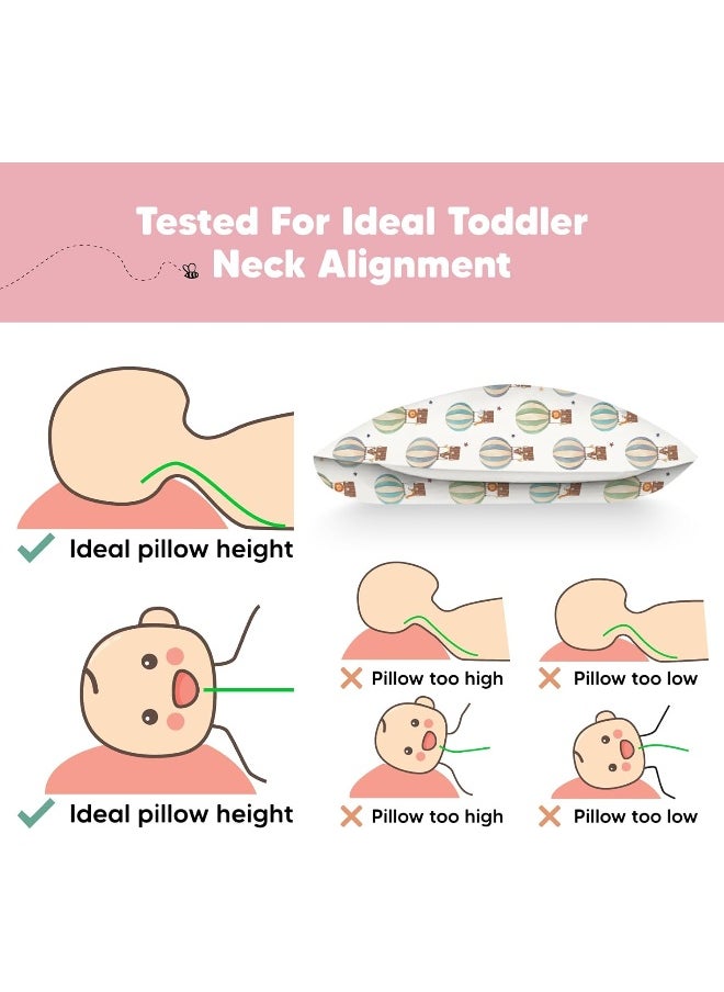 Toddler Pillow with Pillowcase - 33x45 My Little Dreamy Kids Travel Bed Pillows for Sleeping, Organic Cotton Small Pillowcase, Soft & Breathable, Machine Washable, Toddlers (Hot Air Balloon)