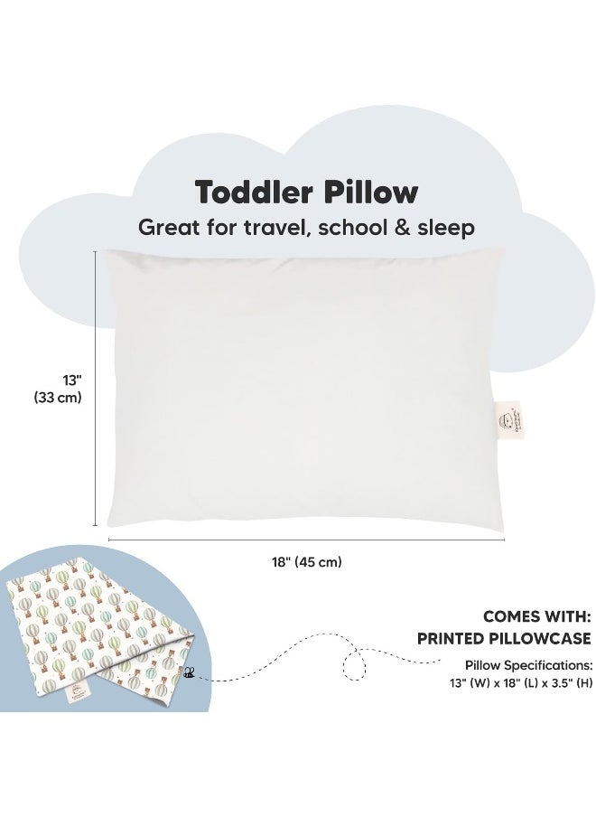 Toddler Pillow with Pillowcase - 33x45 My Little Dreamy Kids Travel Bed Pillows for Sleeping, Organic Cotton Small Pillowcase, Soft & Breathable, Machine Washable, Toddlers (Hot Air Balloon)