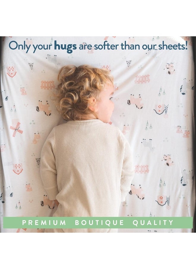 Joey + Joan Bedside Sleeper Bassinet Sheets for 32 x 19 Inch Mattress Pad – Compatible with Ronbei, Pamobabe, Nordmiex Bassinet – 100% Jersey Cotton – Farm Animals – 2 Pack