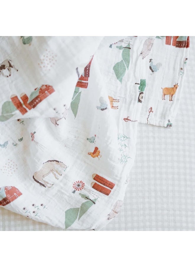 Cotton Muslin Swaddle Single Farmyard