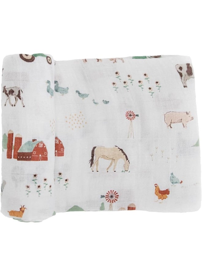 Cotton Muslin Swaddle Single Farmyard