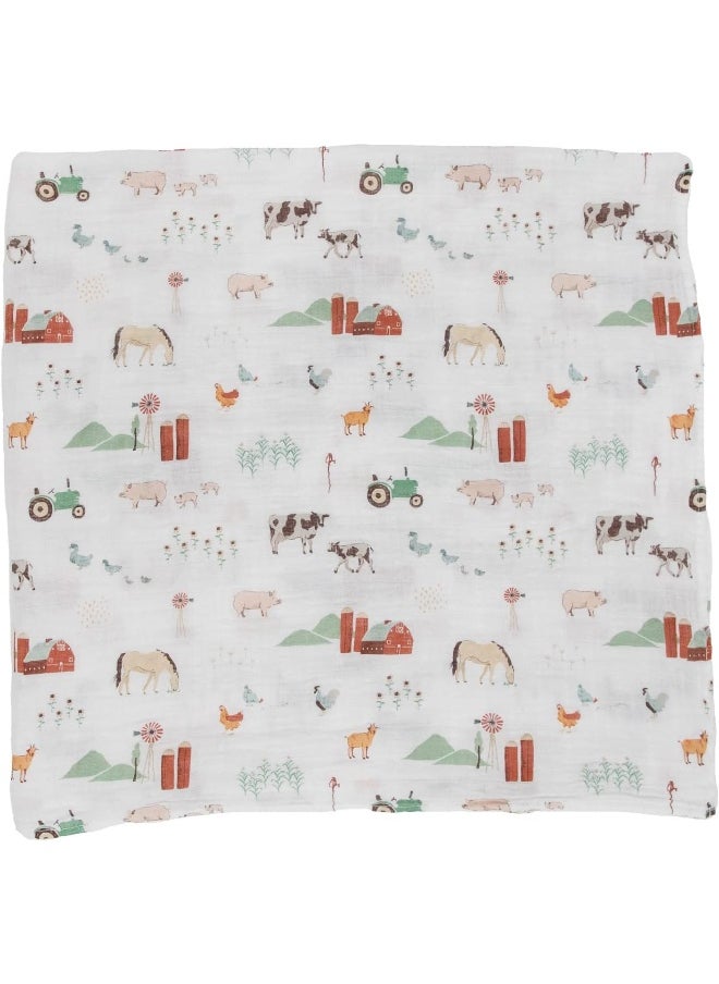 Cotton Muslin Swaddle Single Farmyard
