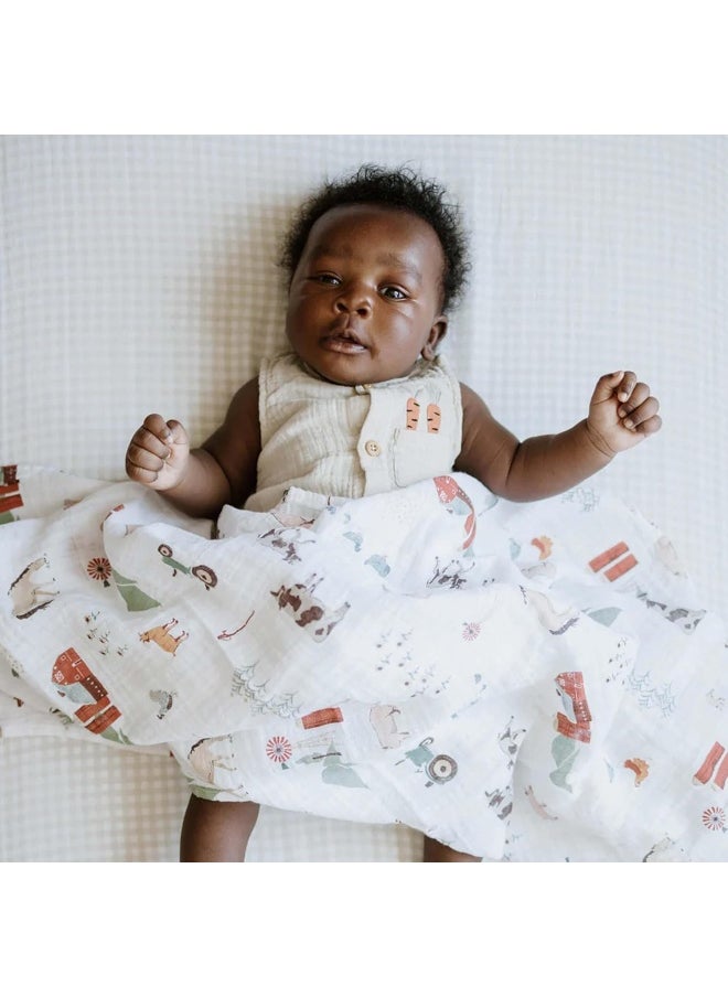 Cotton Muslin Swaddle Single Farmyard