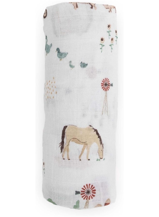 Cotton Muslin Swaddle Single Farmyard