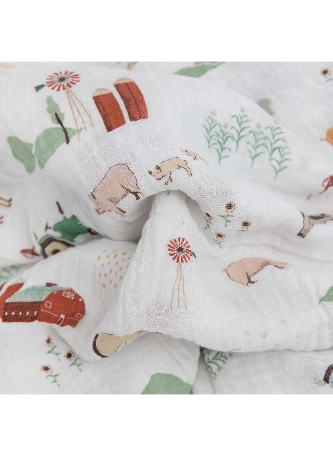 Cotton Muslin Swaddle Single Farmyard