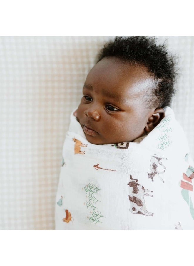 Cotton Muslin Swaddle Single Farmyard