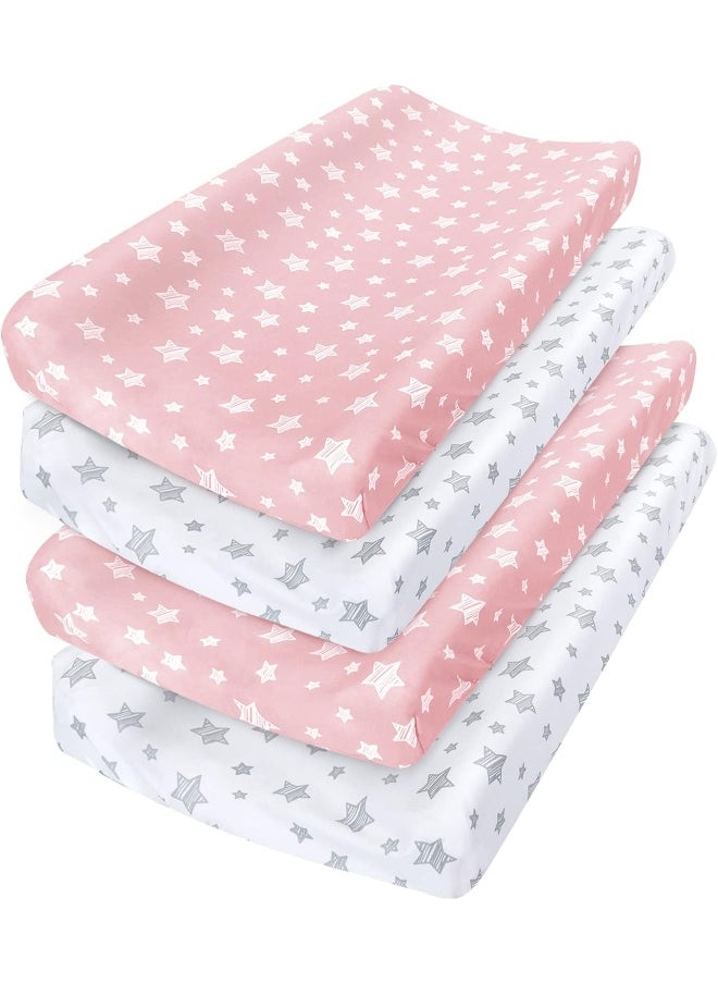Moonsea Changing Pad Cover for Girls 4 Pack, Lovely Print Soft Unisex Diaper Change Table Sheets, Fit 32