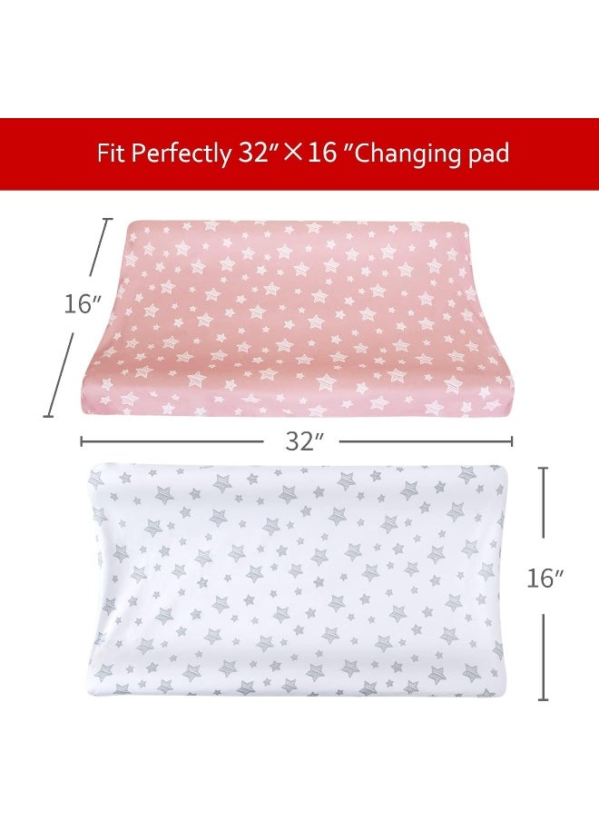 Moonsea Changing Pad Cover for Girls 4 Pack, Lovely Print Soft Unisex Diaper Change Table Sheets, Fit 32