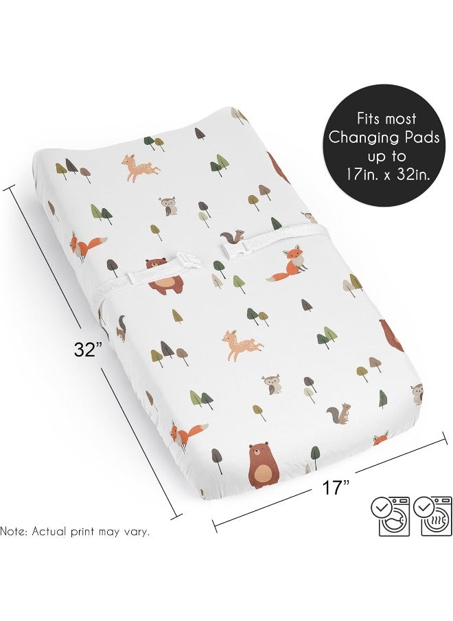 Sweet Jojo Designs Woodland Animals Boy Girl Gender Neutral Unisex Baby Changing Pad Cover Sheet Infant Newborn Diaper Table Change Mat Cover Sage Green Beige Watercolor Forest Animal Brown Bear Fox