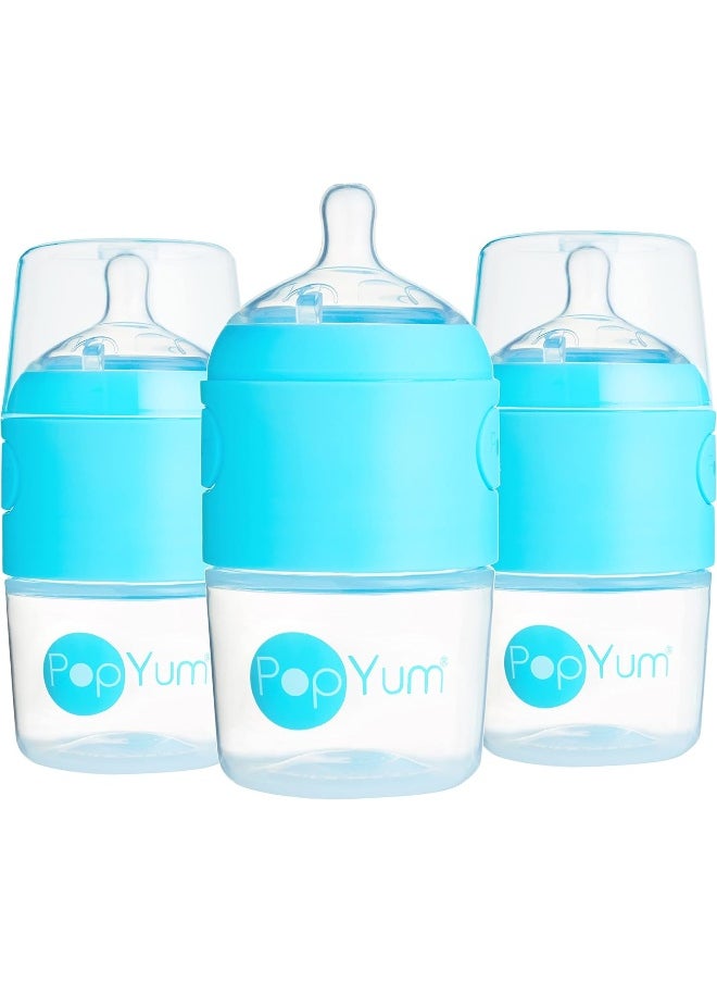 PopYum 150 ml Blue Anti-Colic Formula Making/Mixing/Dispenser Baby Bottles, 3-Pack (with #1 Nipples)