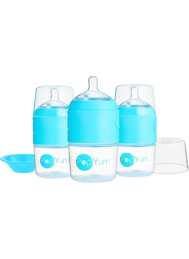 PopYum 150 ml Blue Anti-Colic Formula Making/Mixing/Dispenser Baby Bottles, 3-Pack (with #1 Nipples)
