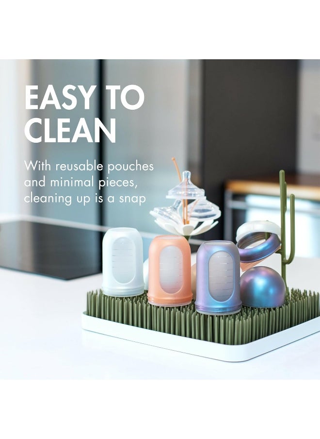 Boon NURSH Reusable Silicone Baby Bottles with Collapsible Silicone Pouch Design — Everyday Baby Essentials — 3 Count — Stage 2 Medium Flow — 8 Oz — Metallic