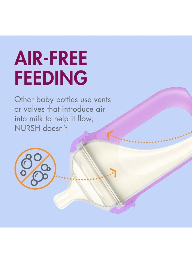 Boon NURSH Reusable Silicone Baby Bottles with Collapsible Silicone Pouch Design — Everyday Baby Essentials — 3 Count — Stage 2 Medium Flow — 8 Oz — Metallic