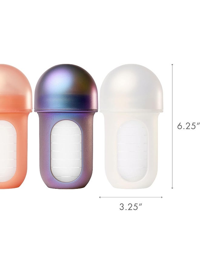 Boon NURSH Reusable Silicone Baby Bottles with Collapsible Silicone Pouch Design — Everyday Baby Essentials — 3 Count — Stage 2 Medium Flow — 8 Oz — Metallic