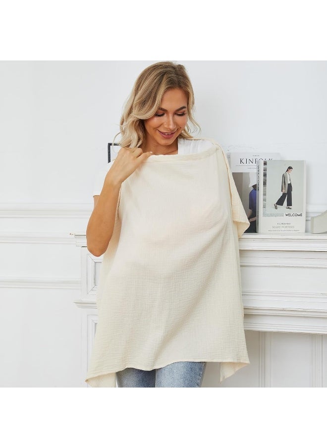 PPOGOO Muslin Nursing Cover for Baby Breastfeeding, Breathable Privacy Nursing Covers for Mom 100% Cotton Breastfeeding Cover with Rigid Hoop for Mother Nursing Apron (Beige)