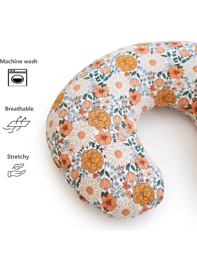 Konssy 2 Pack Nursing Pillow Covers, Stretchy and Soft Nursing Cover for Breastfeeding Pillows, Pillow Slipcover for Baby Girls Boys Newborn (Beige, Floral)