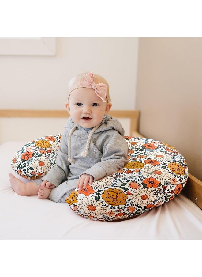 Konssy 2 Pack Nursing Pillow Covers, Stretchy and Soft Nursing Cover for Breastfeeding Pillows, Pillow Slipcover for Baby Girls Boys Newborn (Beige, Floral)