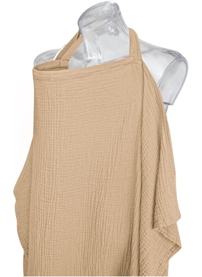 Konssy Muslin Nursing Cover for Baby Breastfeeding, Breathable 100% Cotton Breastfeeding Cover with Rigid Hoop for Mother Nursing Apron Multi-use Carseat Canopy (Sand)