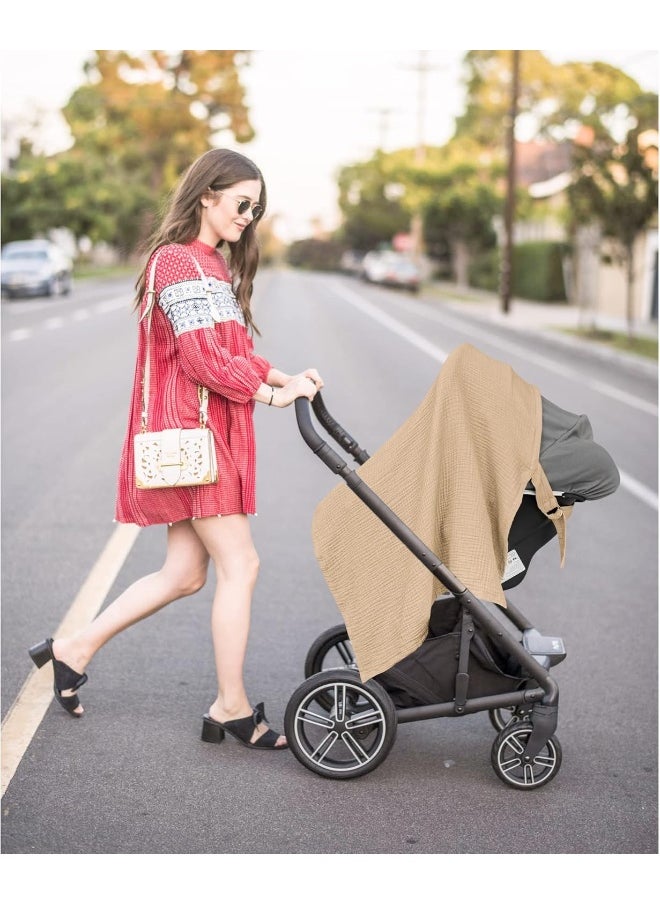 Konssy Muslin Nursing Cover for Baby Breastfeeding, Breathable 100% Cotton Breastfeeding Cover with Rigid Hoop for Mother Nursing Apron Multi-use Carseat Canopy (Sand)