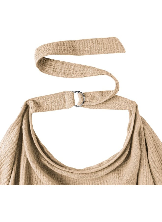 Konssy Muslin Nursing Cover for Baby Breastfeeding, Breathable 100% Cotton Breastfeeding Cover with Rigid Hoop for Mother Nursing Apron Multi-use Carseat Canopy (Sand)
