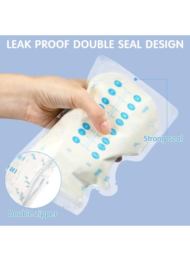 Sherr 500 Pcs Breastmilk Storage Bags 8 oz Breast Milk Storing Bags Self Standing Milk Storage Bags for Breastfeeding Leak Proof Double Zippered Seal Spout and Thickened Design Breastmilk Storing Bags