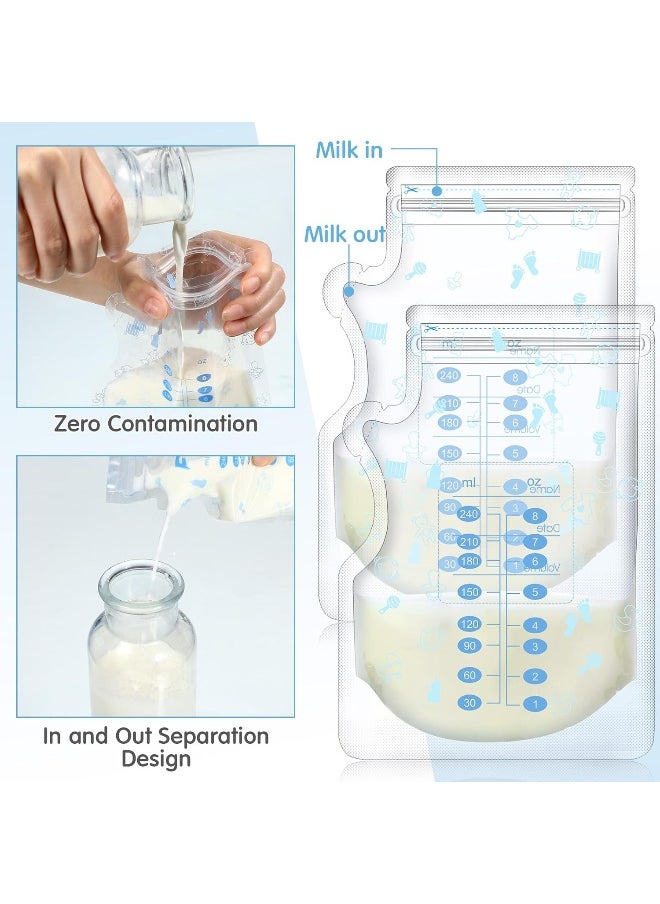 Sherr 500 Pcs Breastmilk Storage Bags 8 oz Breast Milk Storing Bags Self Standing Milk Storage Bags for Breastfeeding Leak Proof Double Zippered Seal Spout and Thickened Design Breastmilk Storing Bags