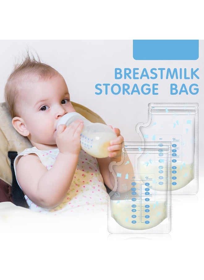 Sherr 500 Pcs Breastmilk Storage Bags 8 oz Breast Milk Storing Bags Self Standing Milk Storage Bags for Breastfeeding Leak Proof Double Zippered Seal Spout and Thickened Design Breastmilk Storing Bags
