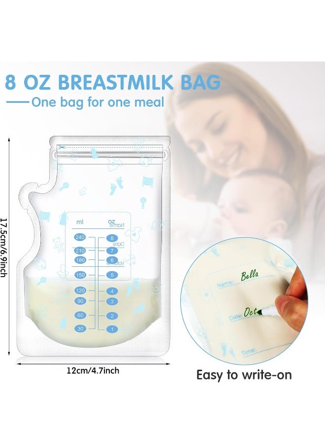 Sherr 500 Pcs Breastmilk Storage Bags 8 oz Breast Milk Storing Bags Self Standing Milk Storage Bags for Breastfeeding Leak Proof Double Zippered Seal Spout and Thickened Design Breastmilk Storing Bags