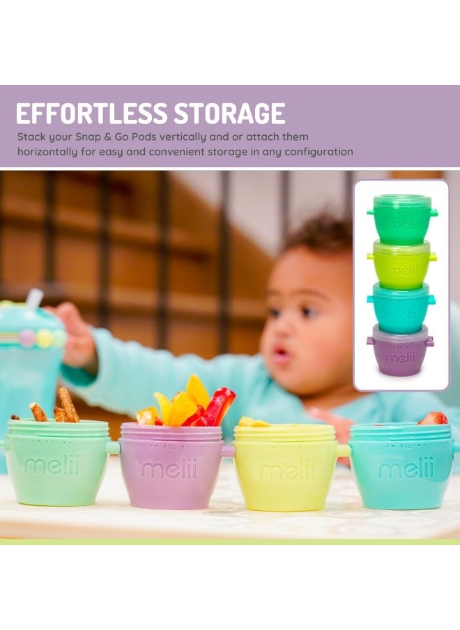 melii Snap & Go Baby Food Storage Containers with lids, Snack Containers, Freezer Safe, 4 oz - 4 Pack, Earth Tones