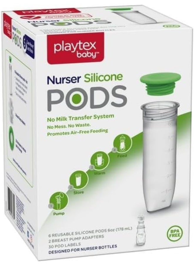 Playtex Baby Nurser Reusable Silicone PODS, Breastmilk Storage & Air-Free Feeding, 6 Oz, 6 Count