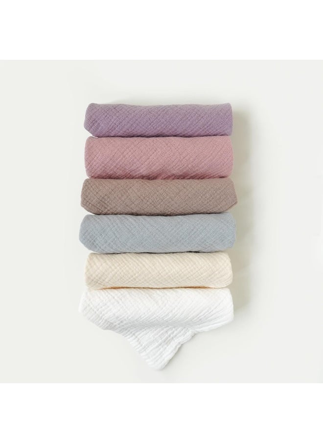 Konssy 6 Pack Baby Muslin Washcloths for Unisex 100% Cotton Wash Cloth Set for Baby Face Body Comfy and Soft for Newborn Infants Kids Girls and Boys