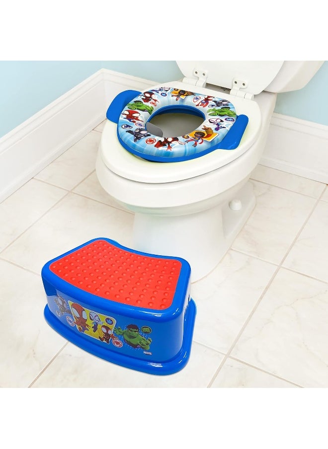 Ginsey Spidey and His Amazing Friends 'Team Up' 2 Piece Essential Potty Training Set - Soft Potty Seat, Step Stool