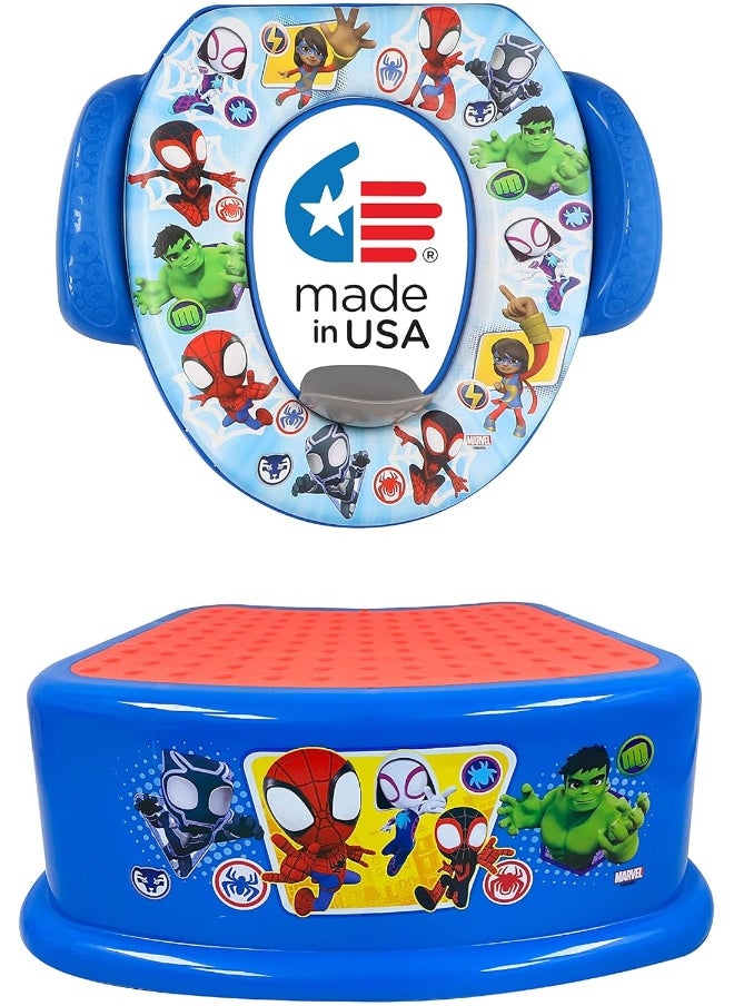 Ginsey Spidey and His Amazing Friends 'Team Up' 2 Piece Essential Potty Training Set - Soft Potty Seat, Step Stool