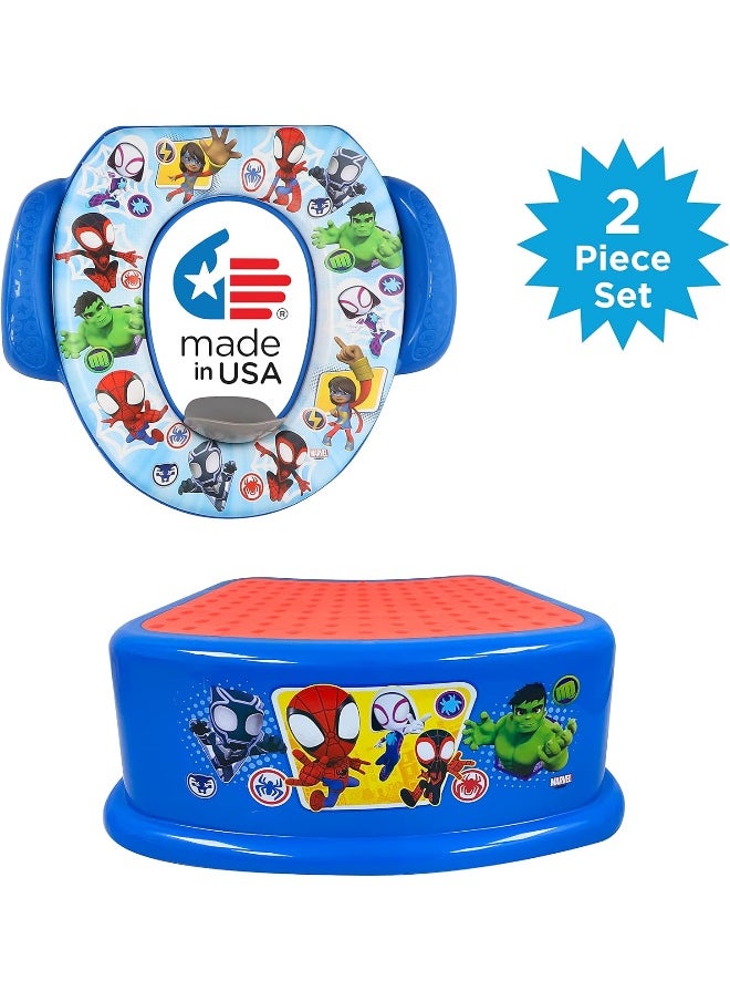 Ginsey Spidey and His Amazing Friends 'Team Up' 2 Piece Essential Potty Training Set - Soft Potty Seat, Step Stool