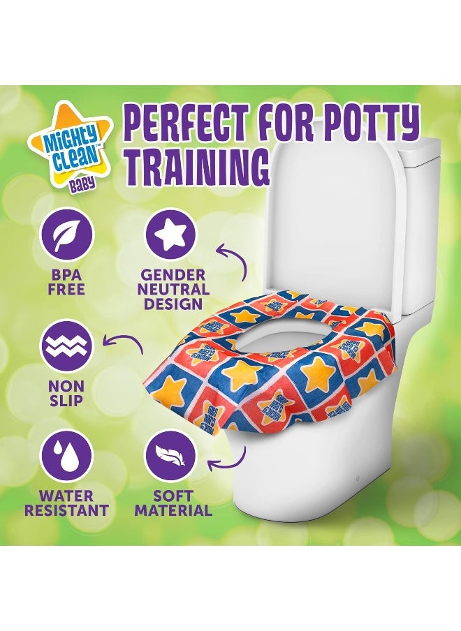 Mighty Clean Baby Disposable Toilet Seat Covers, 48 Waterproof Potty Covers for Toddlers, Kids and Adults, 4 Packs of 12 Large Covers