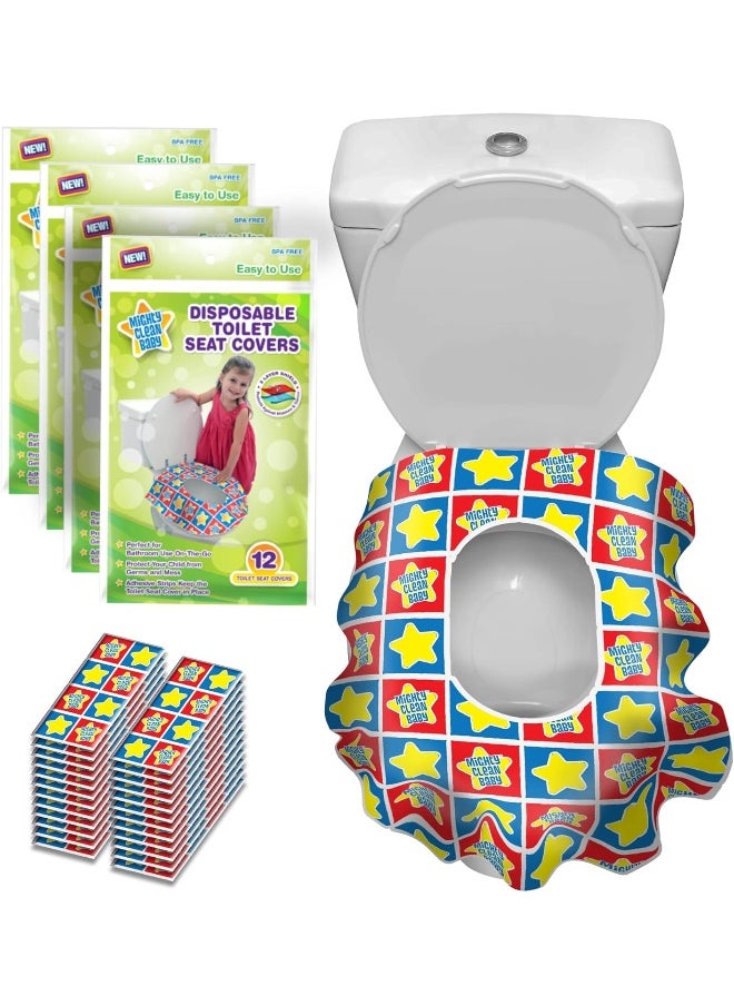 Mighty Clean Baby Disposable Toilet Seat Covers, 48 Waterproof Potty Covers for Toddlers, Kids and Adults, 4 Packs of 12 Large Covers