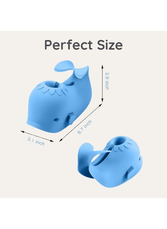 PandaEar Bath Spout Cover, Baby Bathtub Faucet Cover, Baby Shower Protector Cover for Kids Toddlers, Universal Fit - Whale (Blue)