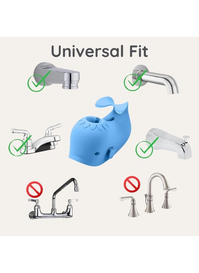 PandaEar Bath Spout Cover, Baby Bathtub Faucet Cover, Baby Shower Protector Cover for Kids Toddlers, Universal Fit - Whale (Blue)