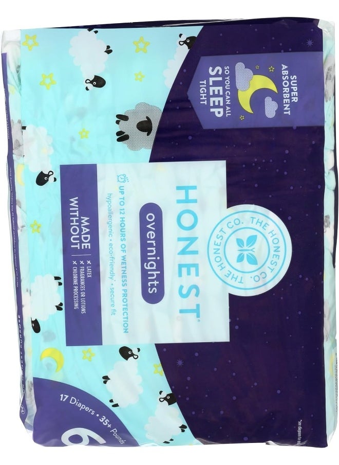 Honest, Overnight Diapers Sleepy Sheep Size 6, 25 Ounce, 17 Count