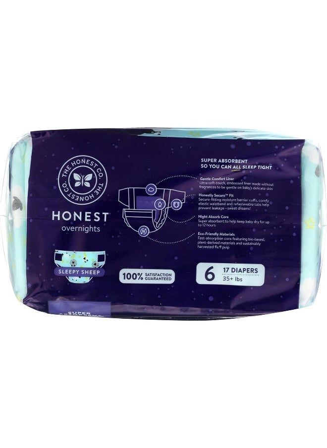 Honest, Overnight Diapers Sleepy Sheep Size 6, 25 Ounce, 17 Count