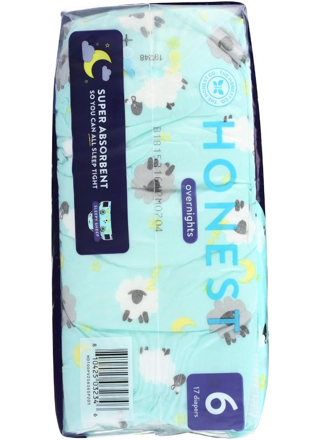 Honest, Overnight Diapers Sleepy Sheep Size 6, 25 Ounce, 17 Count