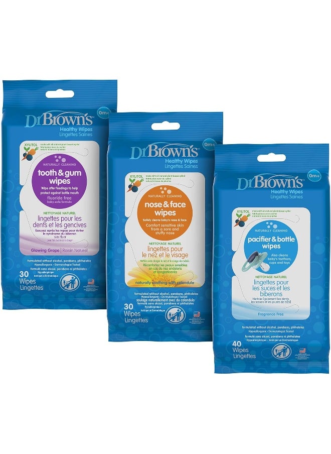 Dr. Brown's Healthy Wipes for Babies and Toddlers, 40 Count, Variety 3 Pack