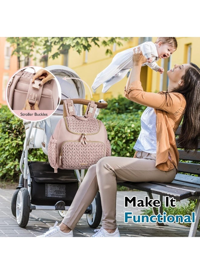 mommore Diaper Bag Small Diaper Backpack Stylish Baby Travel Backpacks with Insulated Pockets, Changing Pad, Stroller Straps