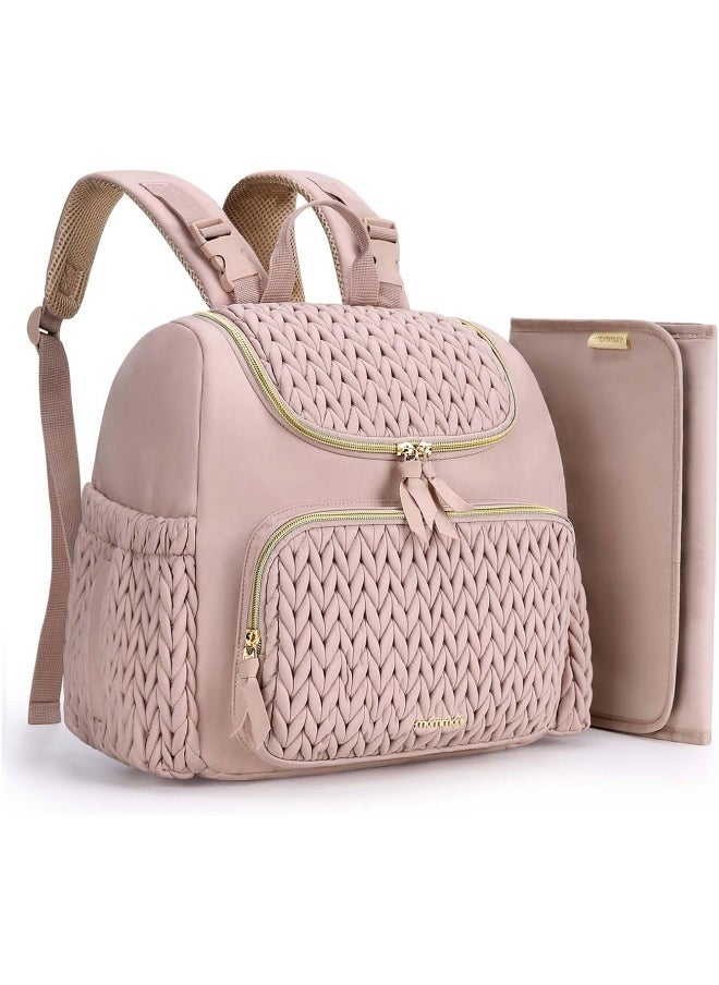 mommore Diaper Bag Small Diaper Backpack Stylish Baby Travel Backpacks with Insulated Pockets, Changing Pad, Stroller Straps